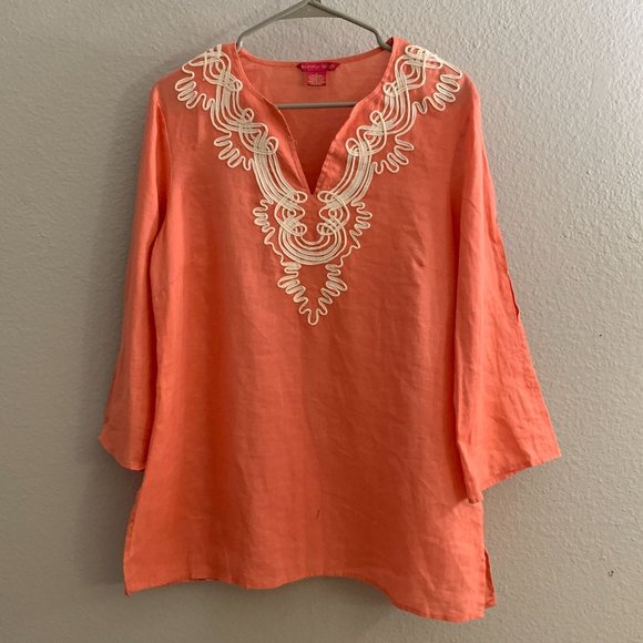 Sunny Leigh Tops - Coral Pink 100% Linen Tunic L